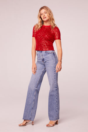 The Lovers Red Sequin Short Sleeve Top