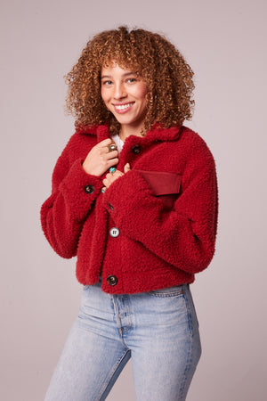 Vail Garnet Teddy Button Up Jacket Detail