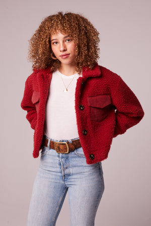 Vail Garnet Teddy Button Up Jacket Front