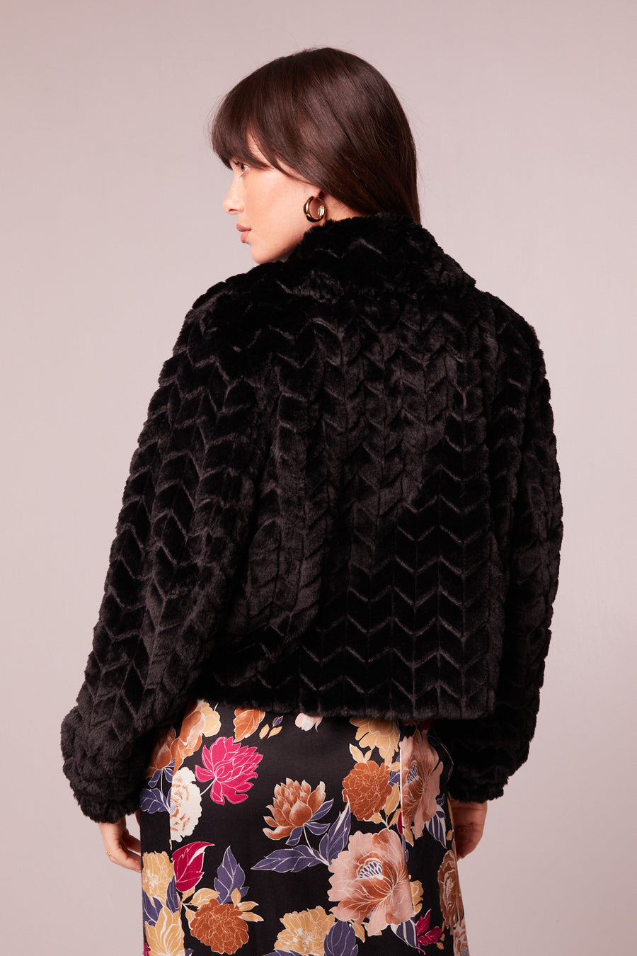Val Black Faux Fur Chevron Jacket
