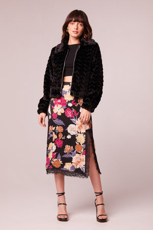 Val Black Faux Fur Chevron Jacket