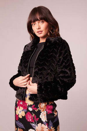 Val Black Faux Fur Chevron Jacket