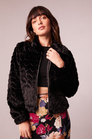 Val Black Faux Fur Chevron Jacket
