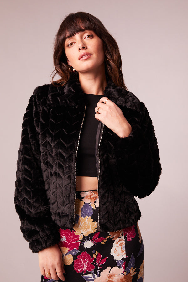 Val Black Faux Fur Chevron Jacket