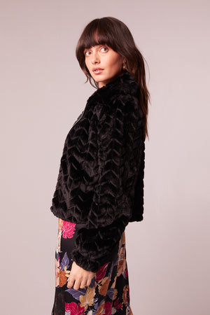 Val Black Faux Fur Chevron Jacket