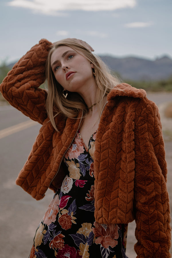 Val Coco Faux Fur Chevron Jacket
