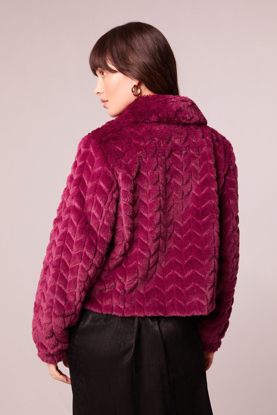 Val Eggplant Faux Fur Chevron Jacket