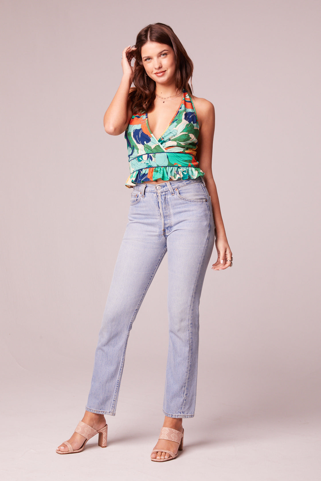 Vera Green Floral Halter Top