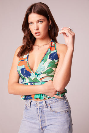 Vera Green Floral Halter Top