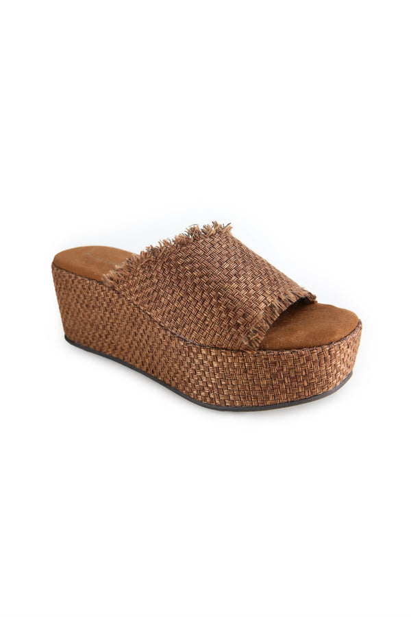 Wren Cognac Raffia Platform Slide