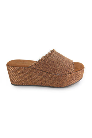 Wren Cognac Raffia Platform Slide