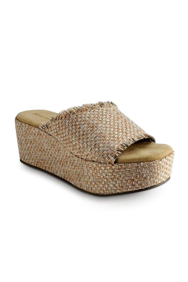 Wren Tan Woven Raffia Platform Slide