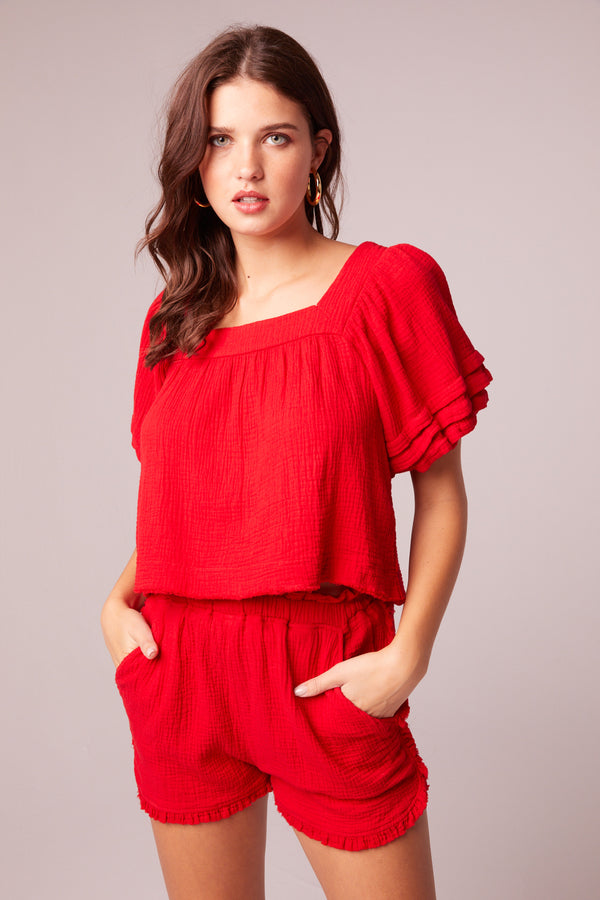 Wild World Strawberry Puff Sleeve Top
