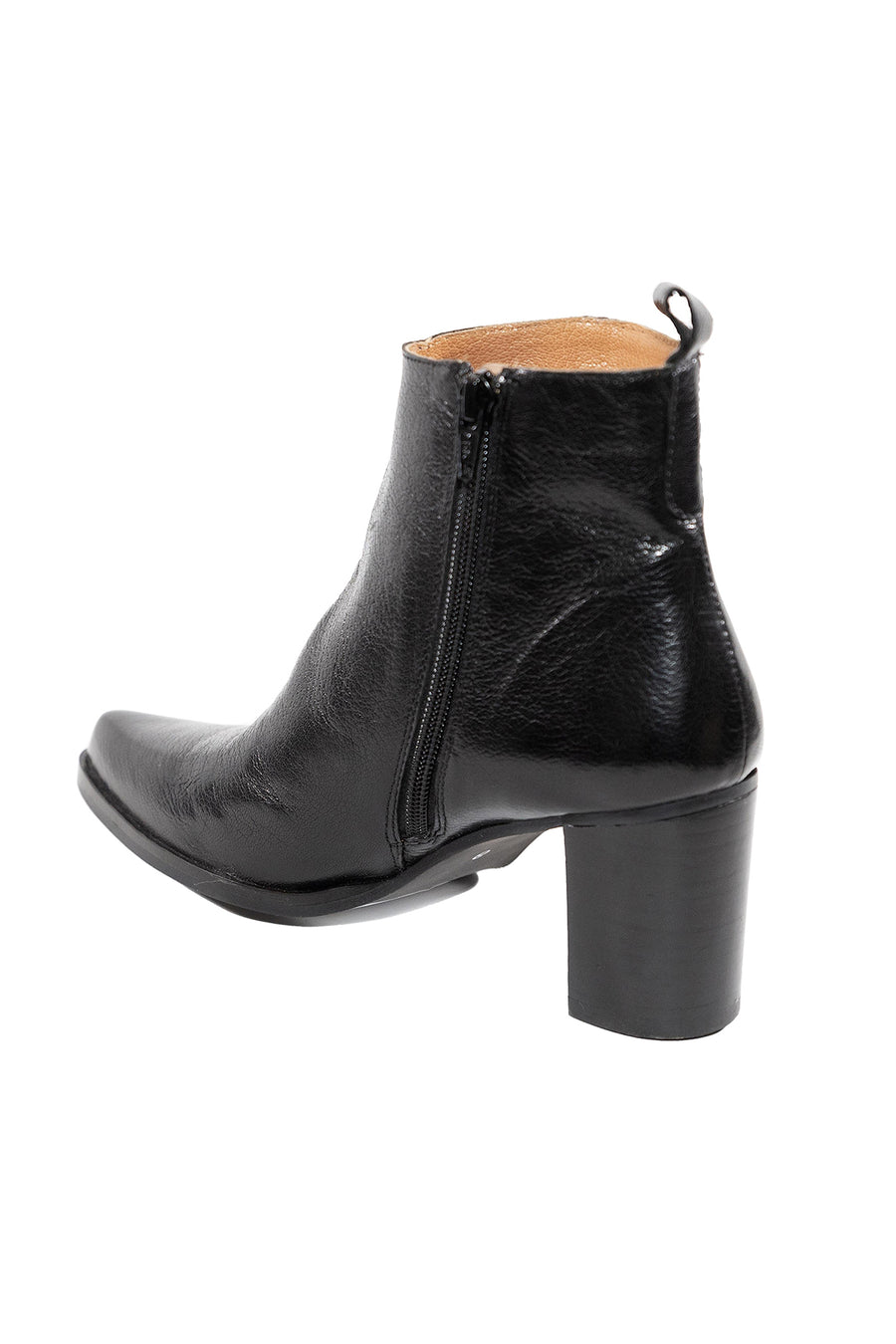 Willow Black Leather Heeled Bootie