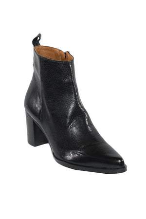 Willow Black Leather Heeled Bootie