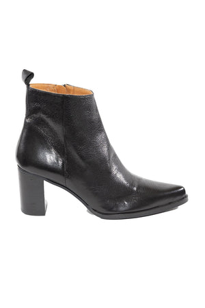 Willow Black Leather Heeled Bootie