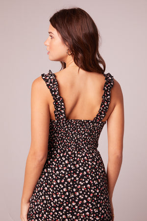 Zuma Black Floral Ruffle Edge Crop Top