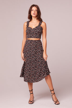 Zuma Black Floral Ruffle Edge Crop Top